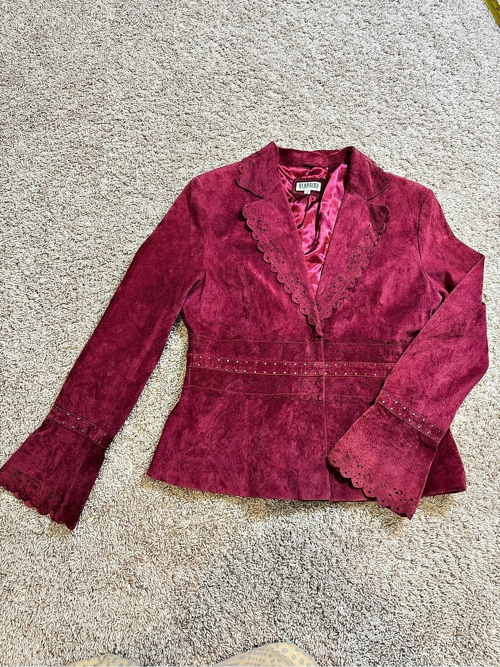 Georgiou Studio Fuchsia Pink Suede Jacket Blazer Scallop Edges Cutout Women 12